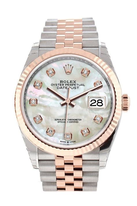 white gold rolex with diamonds and mother of pearl face|Rolex women's datejust diamond bezel.